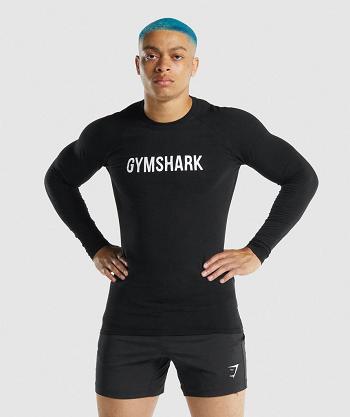 Long Sleeve Męskie Gymshark Apollo Czarne | PL 3698ZUT